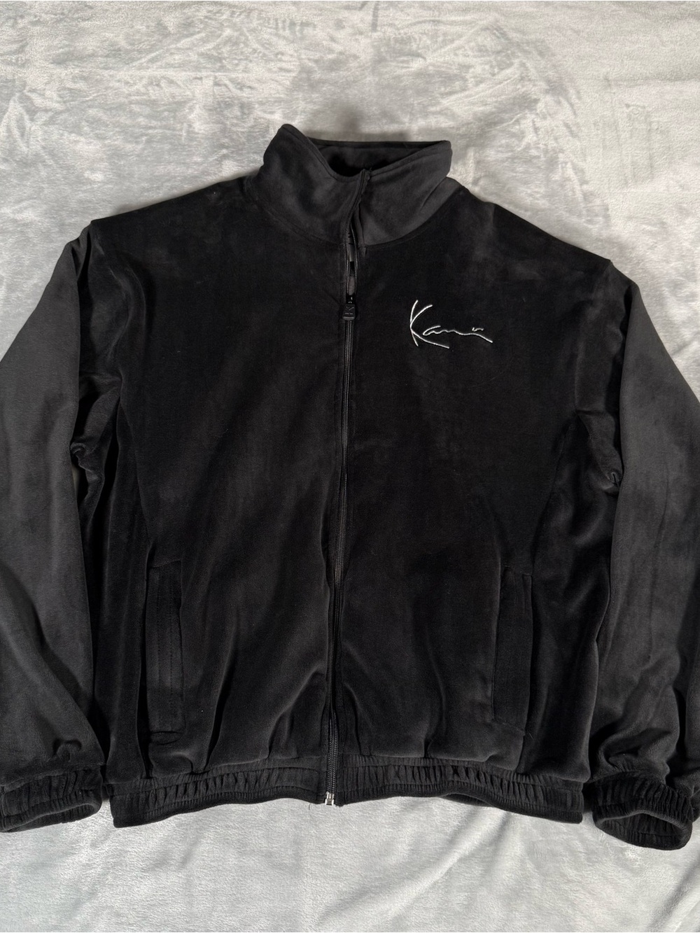 Karl Kani Velour Jacket Mens Medium Full Zip Mock Neck Black